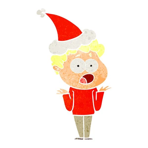 サンタの帽子をかぶっての驚きにあえぎ続けている男のレトロな漫画 — ストックベクタ