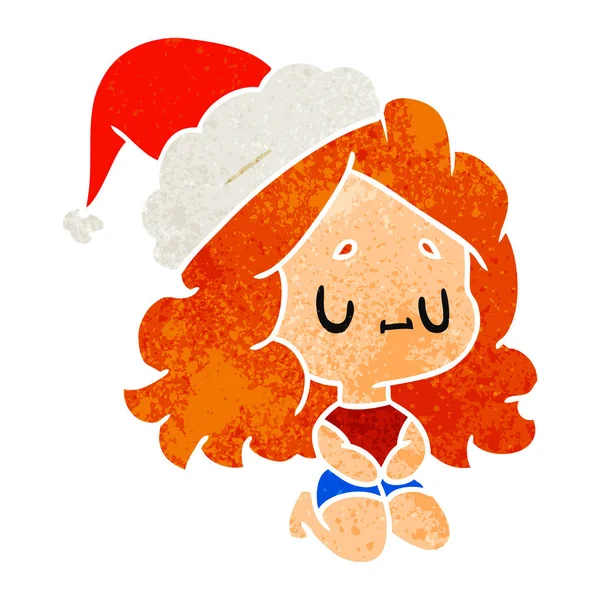 Disegnato Mano Natale Retrò Cartone Animato Kawaii Ragazza — Vettoriale Stock