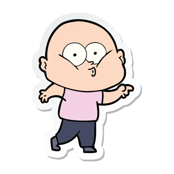Sticker of a cartoon bald man staring — Stock Vector