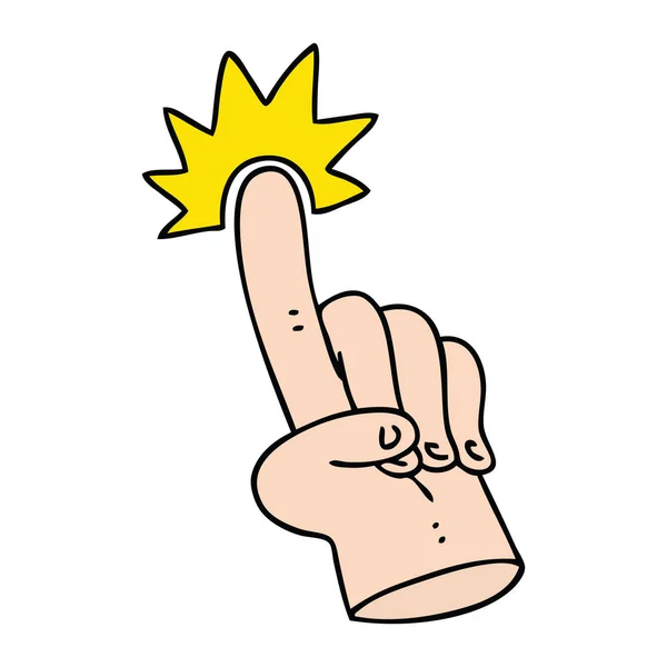 Apontando dedo peculiar mão desenhada desenhos animados — Vetor de Stock