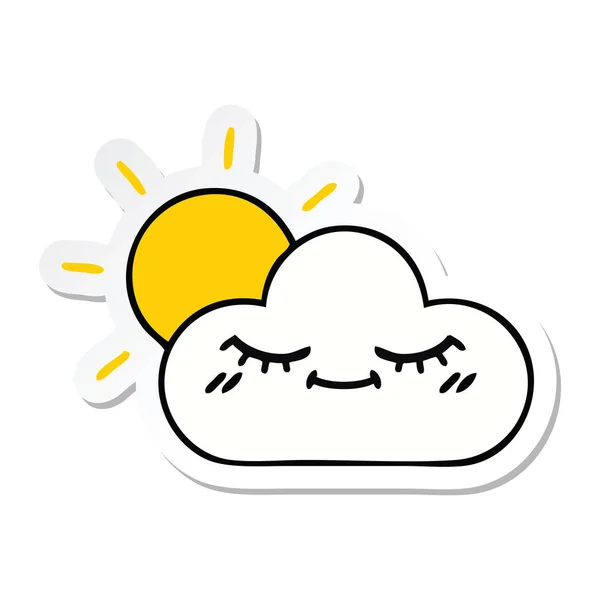 Klistermärke med en gullig tecknad solsken och molnet — Stock vektor