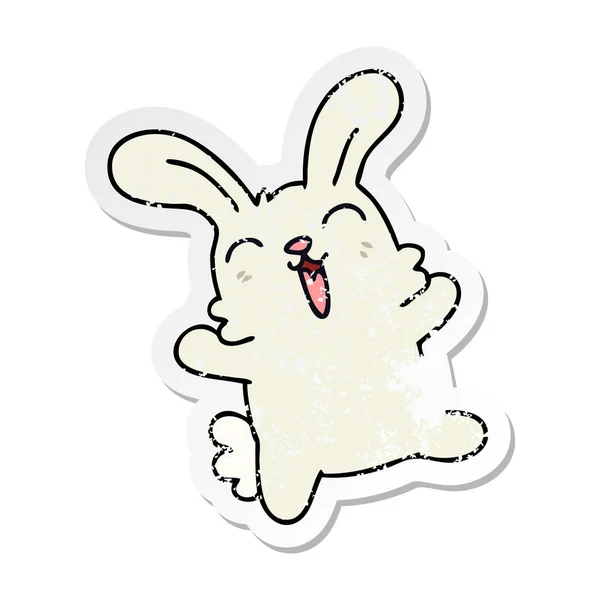 Ilginç Bir Sıkıntılı Etiket Karikatür Tavşan Çizilmiş — Stok Vektör