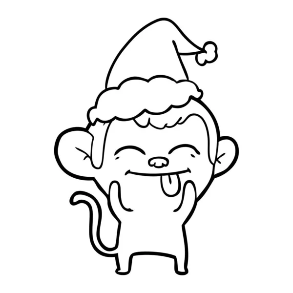 Zábavné kreslení čar opice santa klobouk — Stockový vektor