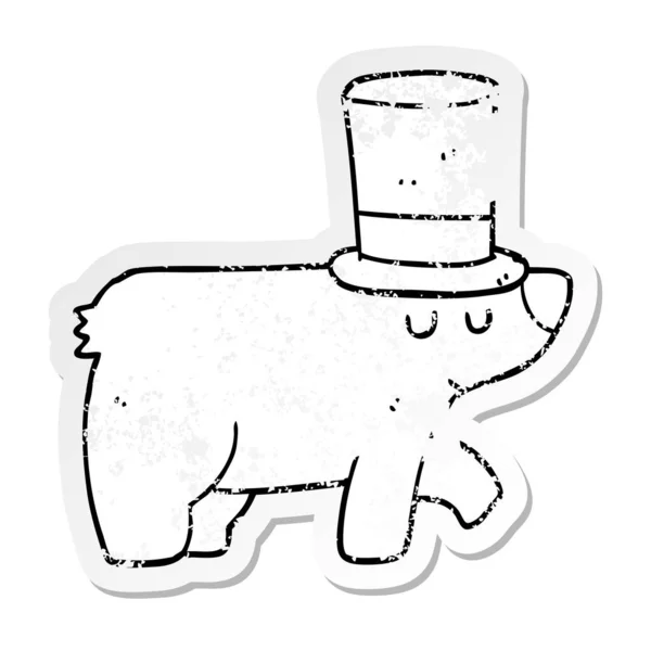 Etiqueta Angustiada Urso Dos Desenhos Animados Que Usa Chapéu Superior — Vetor de Stock
