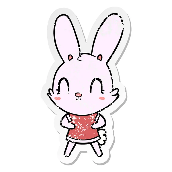 Sevimli Çizgi Tavşan Elbiseli Sıkıntılı Etiket — Stok Vektör