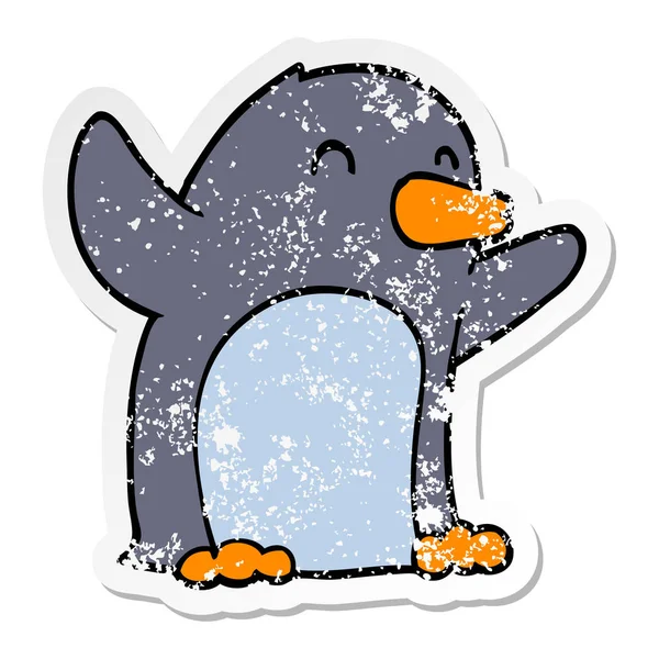 Наклейка на мультяшного возбужденного пингвина — стоковый вектор
