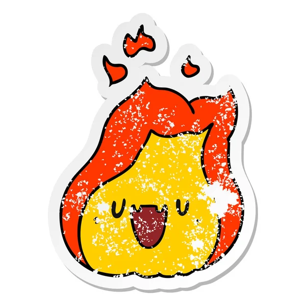 Distressed Sticker Cartoon Illustration Kawaii Cute Fire Flame — Stock Vector