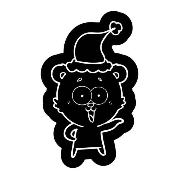Lachender Teddybär Skurrile Cartoon Ikone Mit Weihnachtsmütze — Stockvektor