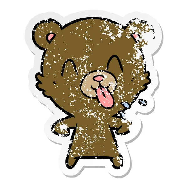 Adesivo angosciato di un orso cartone animato maleducato — Vettoriale Stock