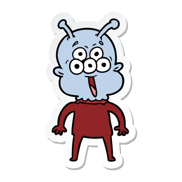 Sticker Happy Cartoon Alien — Stock Vector