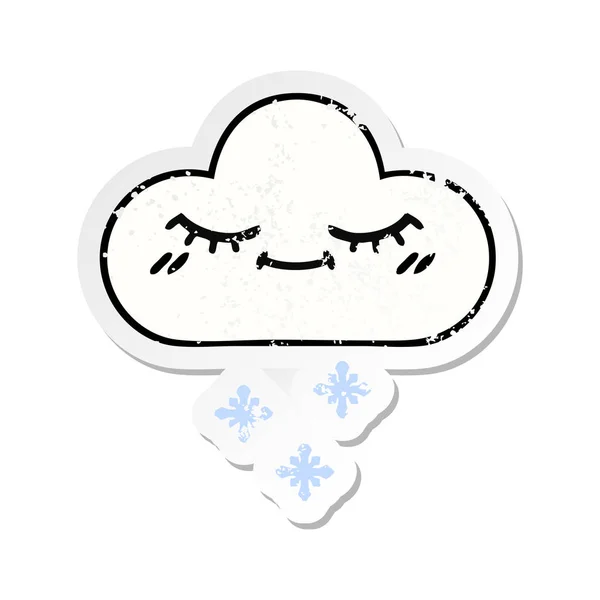 Distressed Sticker Cute Cartoon Snow Cloud — Stock Vector