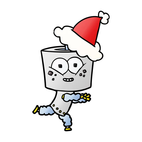 Dibujos animados gradiente feliz de un robot con sombrero de santa — Archivo Imágenes Vectoriales