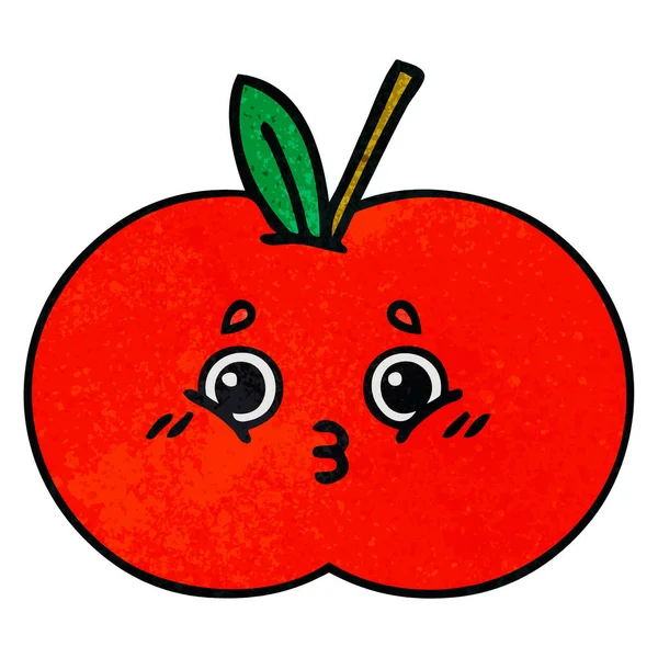 Kreslené Textury Retro Grunge Červené Jablko — Stockový vektor
