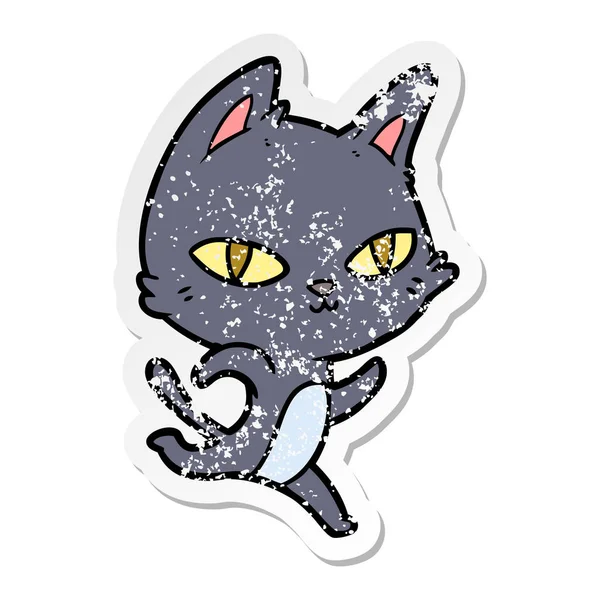 Bakan bir karikatür kedi sıkıntılı etiket — Stok Vektör