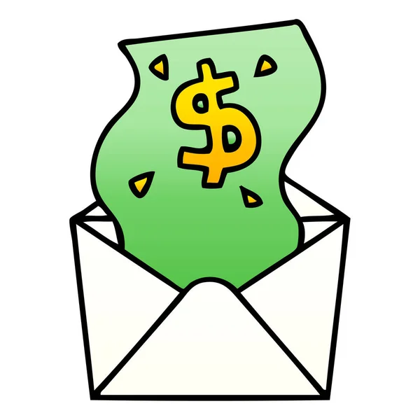 Gradiente peculiar sombreado dólar dos desenhos animados no envelope — Vetor de Stock