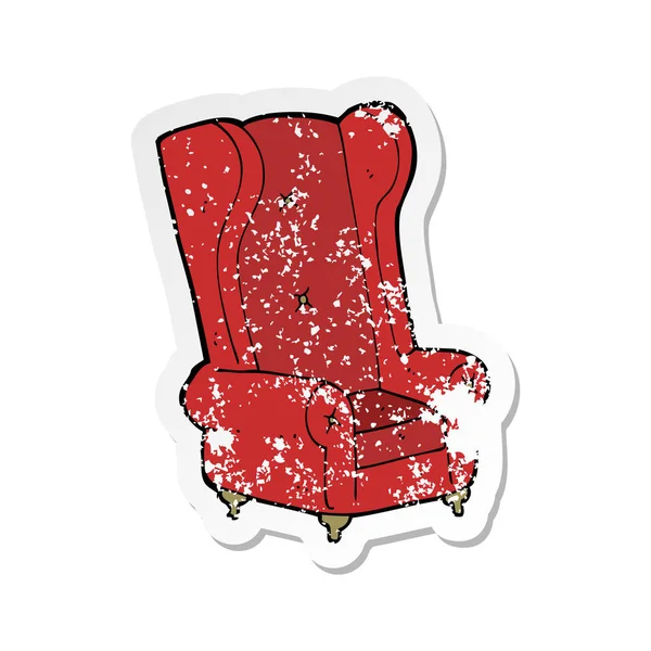 Retro noodlijdende sticker van een cartoon oude fauteuil — Stockvector