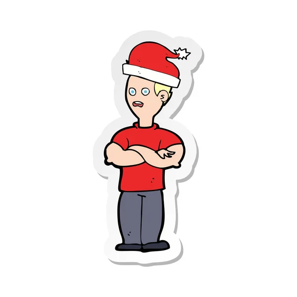 Aufkleber Eines Cartoon Mannes Bereit Für Weihnachten — Stockvektor