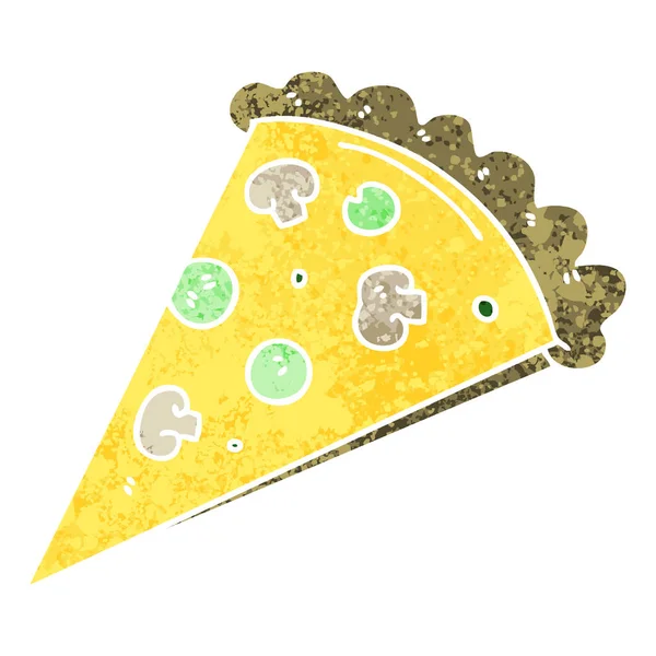 Retro Illustration Stil Egendomliga Tecknad Bit Pizza — Stock vektor