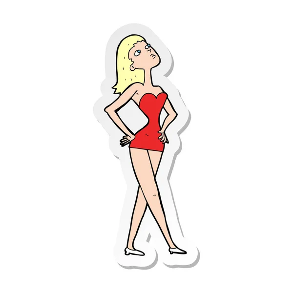 Sticker of a cartoon woman in party dress — Stock Vector