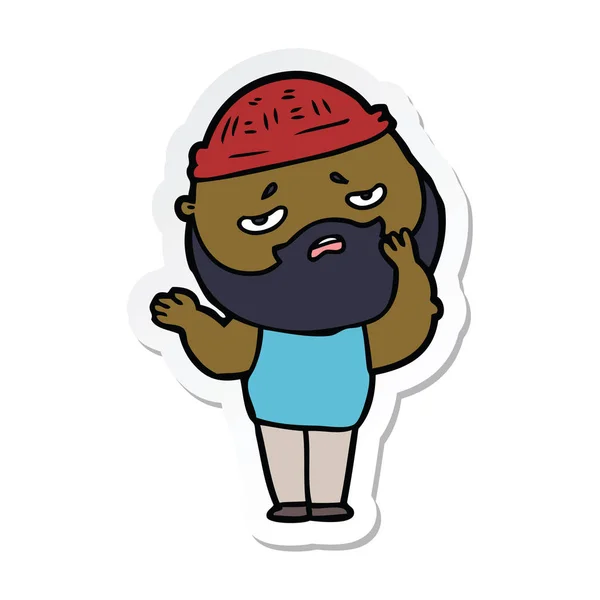 Sticker Van Een Cartoon Bezorgd Man Met Baard — Stockvector