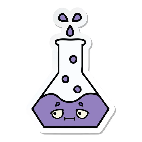 Pegatina de un lindo vaso de precipitados ciencia de dibujos animados — Vector de stock