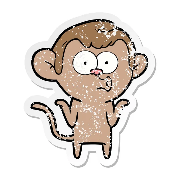 Distressed Sticker Cartoon Confused Monkey — Stock Vector