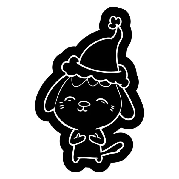 Heureux dessin animé icône d'un chien portant santa chapeau — Image vectorielle
