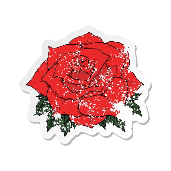 Autocollant Détresse Rétro Une Rose Dessin Animé — Image vectorielle