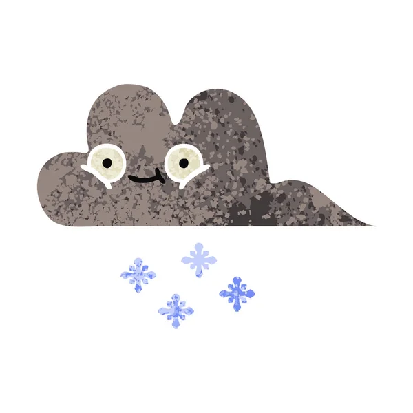 Retro Illustration Style Cartoon Storm Snow Cloud — Stock Vector