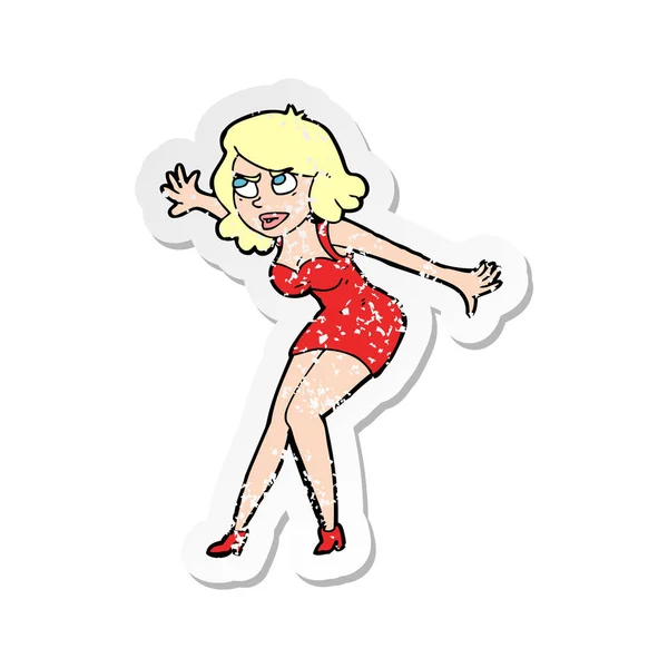 Retro Noodlijdende Sticker Een Cartoon Vrouwelijke Spion — Stockvector