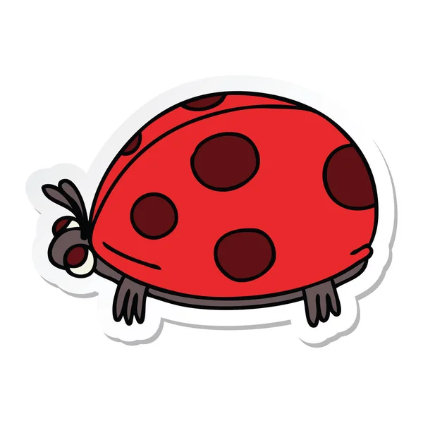 Autocollant d'un drôle de dessin animé à la main coccinelle — Image vectorielle