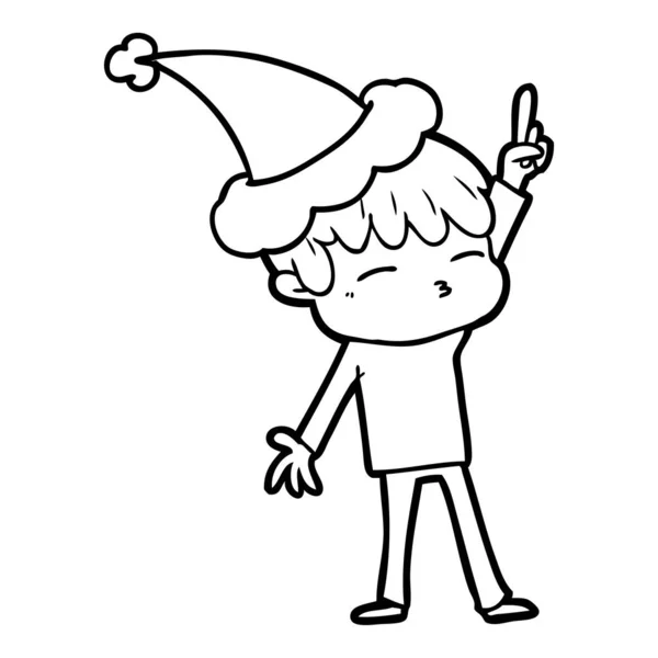 手描き線画のサンタの帽子を身に着けている不思議な少年 — ストックベクタ