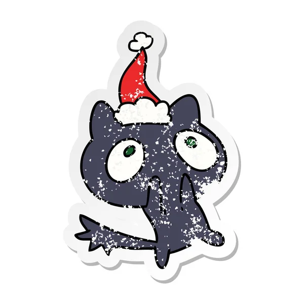 Christmas distressed sticker cartoon of kawaii cat — Stock Vector