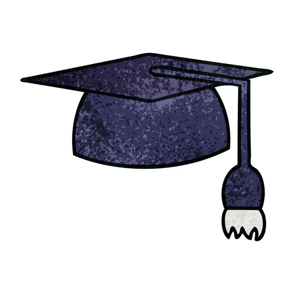 Rétro Grunge Texture Dessin Animé Chapeau Graduation — Image vectorielle