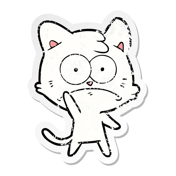 Adesivo angosciato di un gatto nervoso cartone animato — Vettoriale Stock