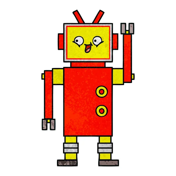 Retro Grunge Textúra Rajzfilm Egy Robot — Stock Vector