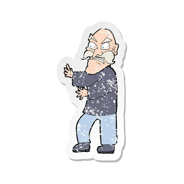 Retro Distressed Nálepka Kreslený Naštvaný Starý Muž — Stockový vektor