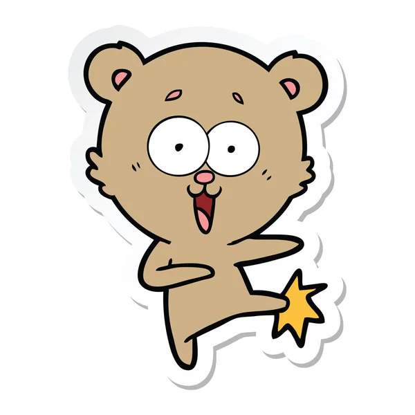 Sticker Laughing Teddy Bear Cartoon — Stock Vector