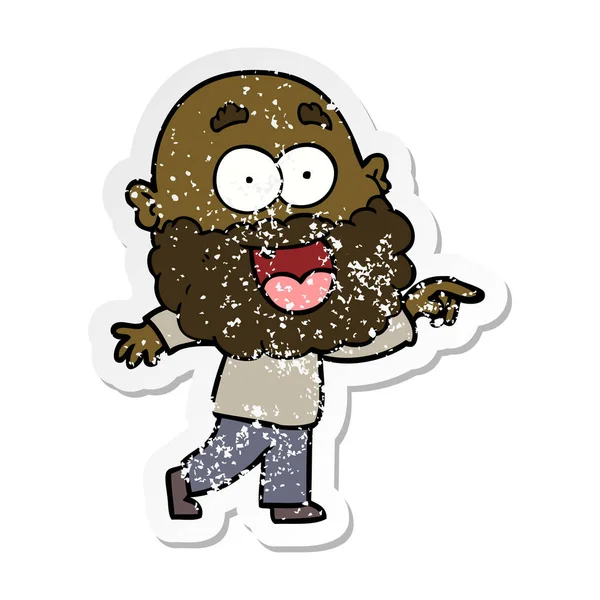 Calcomanía Angustiada Hombre Feliz Dibujos Animados Loco Con Barba — Vector de stock