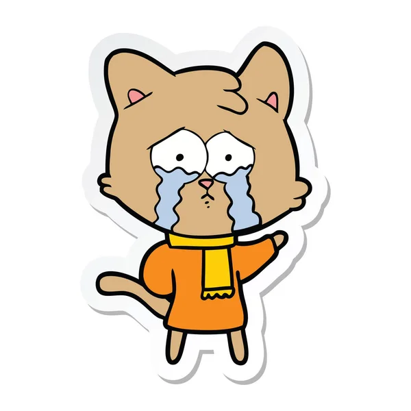 Klistermärke Tecknad Gråtande Katt — Stock vektor
