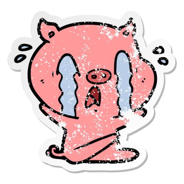 ağlayan bir domuz karikatür sıkıntılı etiket