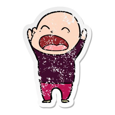 kel adam bağıran bir karikatür sıkıntılı etiket