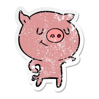 mutlu karikatür domuz bir sıkıntılı etiket