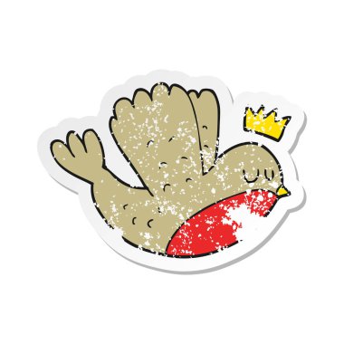 Retro etiket Noel robin crown ile uçan bir karikatür sıkıntılı