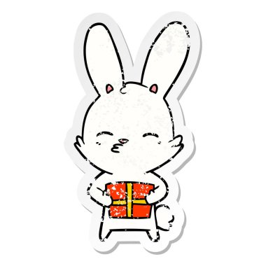 meraklı bunny karikatür hediye ile sıkıntılı etiket