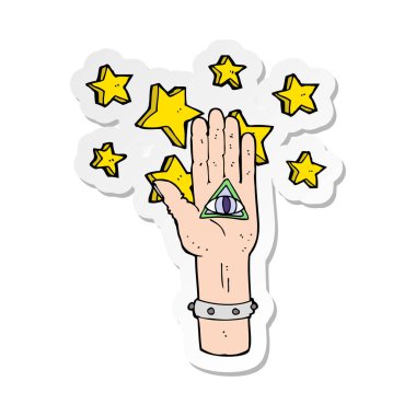 çizgi film mistik göz el simgesi etiket