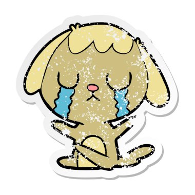 ağlayan bir sevimli çizgi köpek sıkıntılı etiket