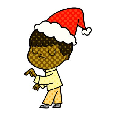 çizgi roman tarzı illüstrasyon Noel Baba şapkası giyen bir huysuz çocuğun el çekilmiş