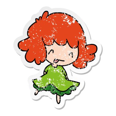 bir şirin kawaii kız sıkıntılı etiket karikatür çizimi