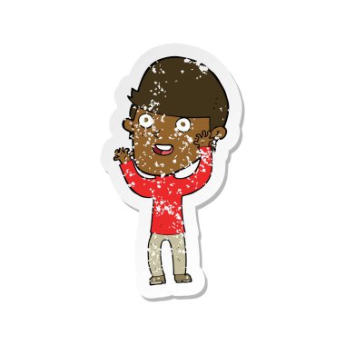 karikatür mutlu bir adamın Retro sıkıntılı etiket